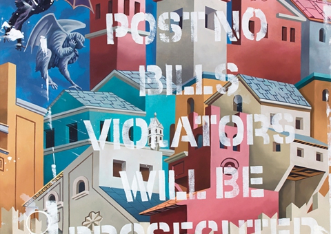 h-Post-no-bills-violators-will-be-prosecuted-Arezzo-1295-oil-on-linen-193x165-cm-2014