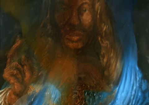 Variiation-on-Leonardo-da-Vincis-Salvator-Mundi-2-oil-on-linen-260-x-180-cm-2022